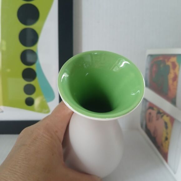 Crate & Barrel Stem Bud Vase White Green Interior Modern Decor 6" - Picture 2 of 7